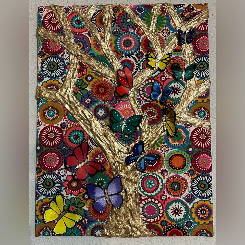 Vibrant Butterfly Tree Mixed Media Art